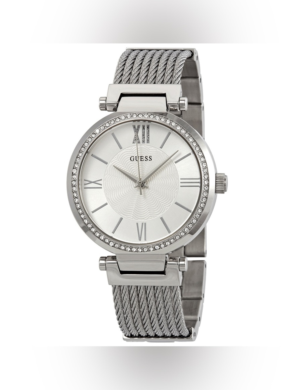GUESS Silver-Tone Crystal Bezel Mesh Bracelet Watch